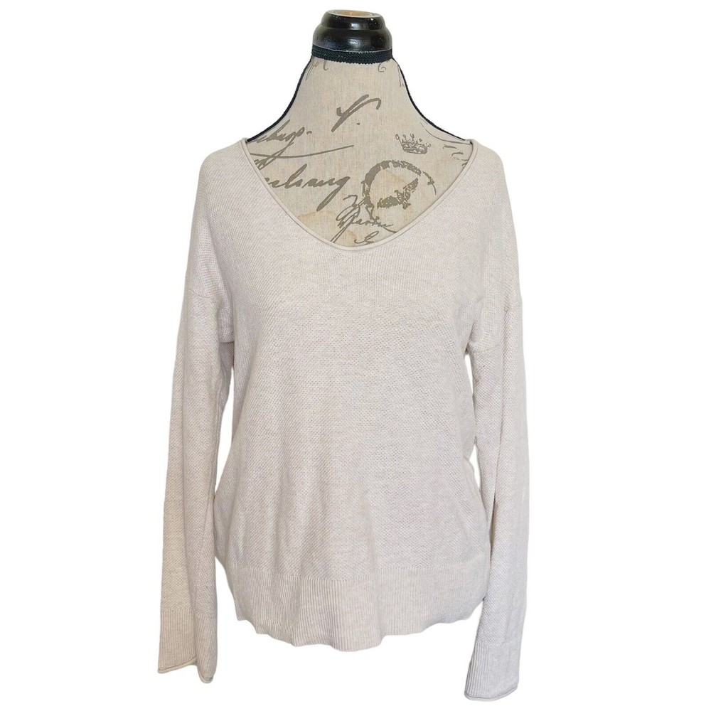 Gap Womens Sweater Roll Neckline Ivory Textured Long sleeved Size Medium Ribbed